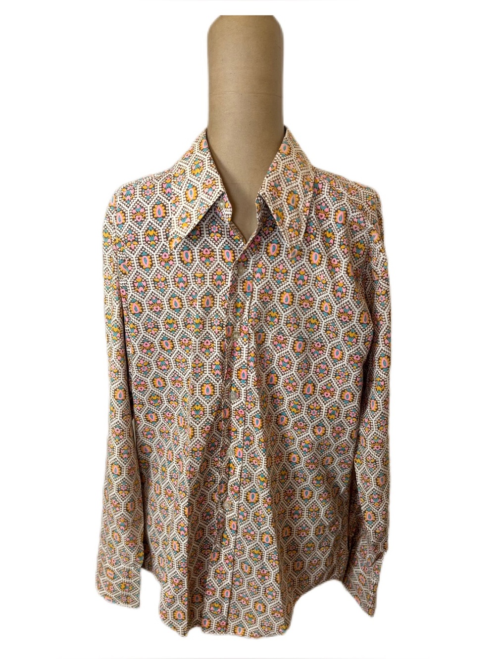 Vintage 1970s Showcase Print Button Down Shirt Size Medium